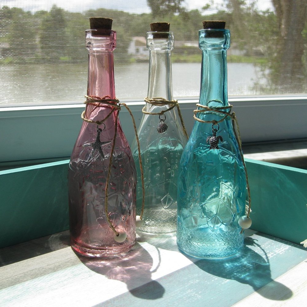 NWOT coastal beach sea ocean colored glass suncatcher charm bottles - Picture 2 of 5